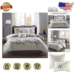 Holly 8-Piece Queen Cotton Floral Comforter Set - Nature Scenery Design - Picture 1 of 12