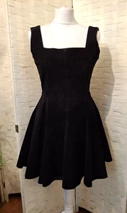 Vintage LA LEATHER REAL SUEDE Black 60s 70s Tunic Flared Dress Small RARE - Picture 1 of 6