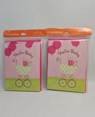 20 Hallmark Pink Baby Shower Invitations - Hello Baby -  Cards & Envelopes New - Image 1 of 4