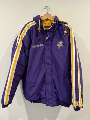 Vintage 90s Minnesota Vikings Starter Jacket - Medium - Hooded Zip Up Puffer - Image 1 of 4