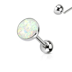Tongue Ring Opal (Faux) White 6mm Round Top 14 Gauge 5/8" Steel Barbell - Picture 1 of 3