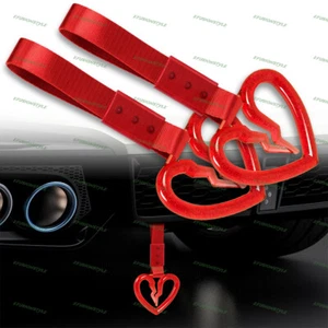 Red Crystal S Broken Heart JDM Ring Tsurikawa Car Train Bus Strap -Red Nylon X2 - Picture 1 of 5