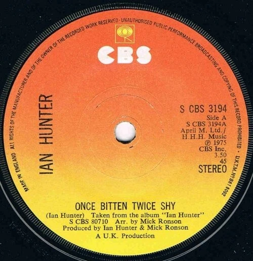 Vinyl 7 inch Single, IAN HUNTER, Once bitten, twice shy, SCBS3192 (1975) - Image 1 of 1