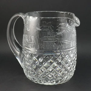 c1890, ANTIQUE 19thC VICTORIAN CUT CRYSTAL GLASS JUG, SCARCE CHINOISERIE DESIGN - Picture 1 of 23