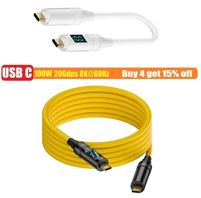 Digital display Type C TO USB C Charging charger Cable 100W 20V 5A 8K 20Gbps - Image 1 of 4