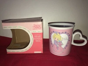 RARE NOS 1995 PRECIOUS MOMENTS HEART SHAPED HANDLE PINK MUG YOU ARE MY HAPPINESS - Picture 1 of 9
