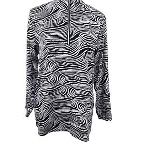 Lulu B 1/4 Zip Pullover Top Women’s L Long Slv Black White Geometric Activewear - Picture 1 of 9
