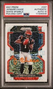 Ja'Marr Chase RC 2021 Prizm White Sparkle SSP Auto #337 PSA 10 Auto - Foto 1 di 2