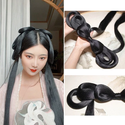 Ancient Vintage Bow Wig Cosplay Hanfu Synthetic Wig Chinese Style Performance - Image 1 of 4