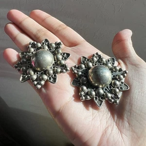 Pendientes Clip Plata 925 Vintage Enorme Flor México T5-75 - Imagen 1 de 6