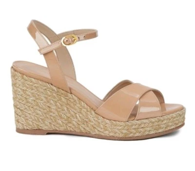 Stuart Weitzman Rosemarie Patent Leather Wedge Sandals, Nude, Women's 8.5 EUC - Image 1 of 4