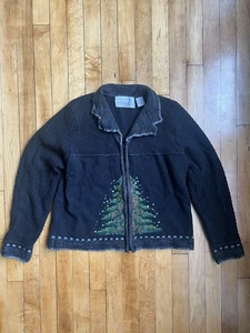 Marisa Christina Christmas Collection 2023 Zip Sweater Black Tree Large Holiday - Picture 1 of 5