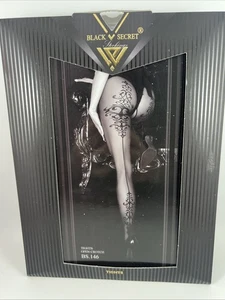 Ballerina Black Secret BS146 Patterned Open Crotch Pantyhose Tights Black - Picture 1 of 3