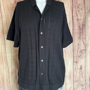 Abercrombie & Fitch Mens Stitch Button-Through Sweater Polo Black Patterned  2XL - Picture 1 of 11