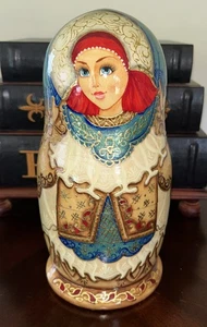 Vintage 8” Red Headed Princess Matryoshka Russian Handmade 7 Pce Nesting Doll - Picture 1 of 24