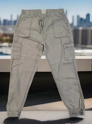 Pantalones Jogger Carga Lino Nicole Miller Cintura Ajustable Med 29x28 Boho Festival Foto 1 de 4