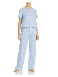 AQUA Womens Blue Short Sleeve T-Shirt Top Lounge Pants Cotton Blend Pajamas S - Picture 1 of 6