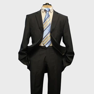 Current Huge Boss 2 Pc Suit 44L Charcoal Checked Black Label Flat Front 2 Button - Picture 1 of 18