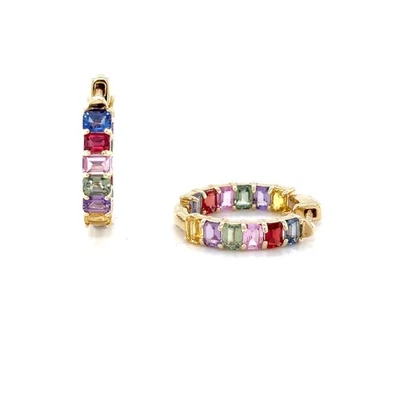 14K Yellow Gold Emerald-Cut Multi Sapphire Earrings- Radiant Spectrum in Gold - Image 1 of 4