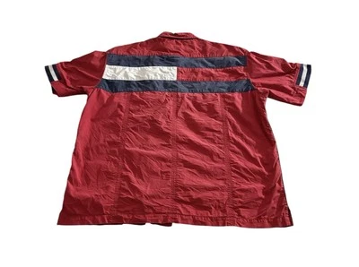 Vintage Y2K Tommy Hilfiger Jeans Big Flag Logo Button Down Red Shirt L 25x30 - Image 1 of 4