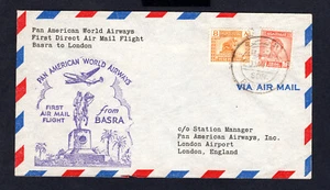IRAQ 1949 FFC PanAm first flight cover Basra to London - Picture 1 of 2
