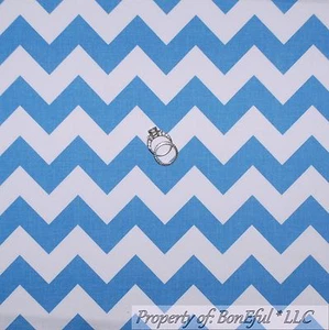 BonEful Fabric FQ Cotton Quilt Blue Light White CHEVRON Baby Boy Nursery Decor L - Picture 1 of 13