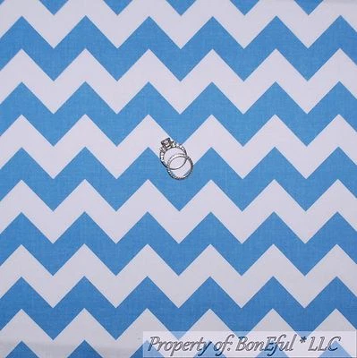 BonEful Fabric FQ Cotton Quilt Blue Light White CHEVRON Baby Boy Nursery Decor L - Image 1 of 4
