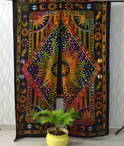 Indian Tie Dye Mandala Boho Curtain Cotton Hippie Tapestry Decor Window Curtain - Picture 1 of 4