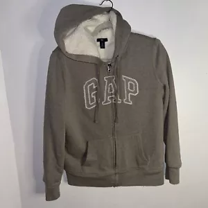 Gap Damen Sherpa gefütterter Full Zip Hoodie Gr. M Logo Sweatshirt meliert grau - Bild 1 von 9