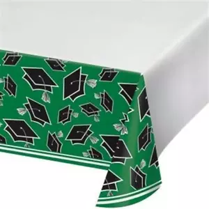 Graduation School Spirit Green Plastic Tablecloth 54" x 102" Green Decorations - Picture 1 of 1