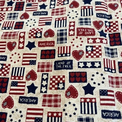 Tela Tradiciones Algodón Patchwork Bandera Americana Corazón Tierra de los Libres 3 yardas Foto 1 de 4