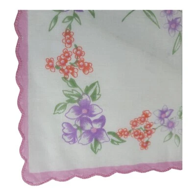 Pañuelo vintage pañuelo con borde de vieira coral fresia púrpura flores silvestres Foto 1 de 3