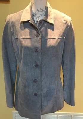 Chaqueta vintage de gamuza azul Lord & Taylor para dama talla mediana (limpieza en seco) Foto 1 de 4