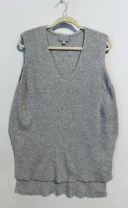 Chaleco Suéter Pure Collection Mujer Grande Gris Acanalado Cachemira Dobladillo Alto Bajo Cuello en V - Imagen 1 de 8