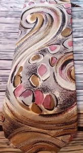 JT Beckett Men Necktie Silk Pink Gold  Gray Beige Abstract Tie Classic 56" x 4" - Picture 1 of 9