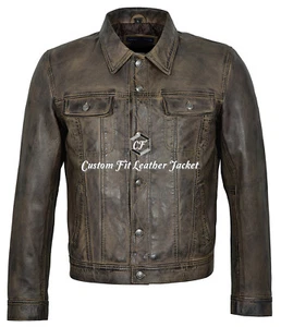 Mens Classic Dirty Brown Real Leather Jacket John Lennon The Beatles Rubber Soul - Picture 1 of 13