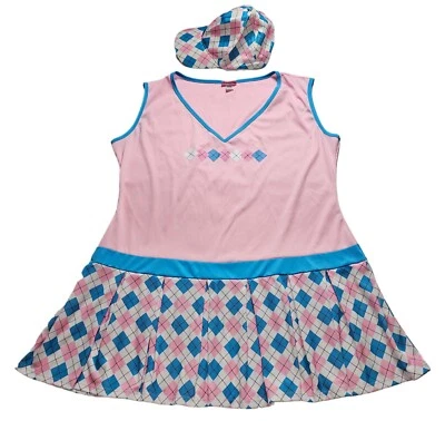 Elegant Moments Pink Plaid 2 Piece Sexy Dress & Hat Set Women's Size 3X - Image 1 of 4