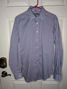 Kenneth Cole Button Down Shirt Slim Fit 16-16.5 / 34-35 Size Large Purple White - Picture 1 of 3