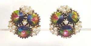 Pendientes de colección con racimo de perlas de imitación Rivoli de sandía arco iris clips tono dorado - Imagen 1 de 14