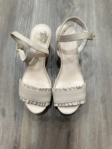 Kate Spade Tomas Ruffle Platform 3” Wedge Sandals Size 7.5M Nude Beige Leather - Picture 1 of 14