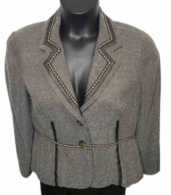Blazer Coldwater Creek Mujer Marrón Talla 14P Espiga Hilo Dorado Muescas Foto 1 de 4