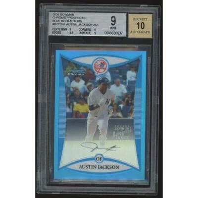 Bowman Chrome Prospects 2008 refractor azul Austin Jackson automático #52/150 BGS 9 Foto 1 de 3
