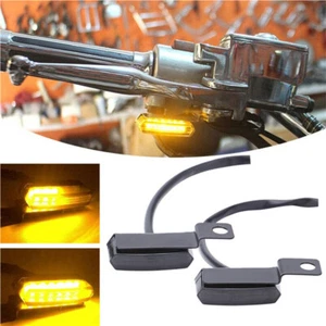 Pair LED Motorcycle Handlebar Turn Signals Light Amber Universal For Harley - Picture 1 of 10