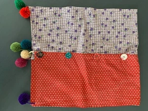 70 x 15 * Gingham Pom Pom Applique Artisan Handmade Whimsical Scarf Shawl - Picture 1 of 3