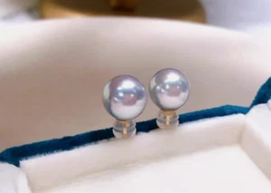 gorgeous AAAA 8-9mm south sea round grey pearl stud earring 18k woman earrings - Picture 1 of 6