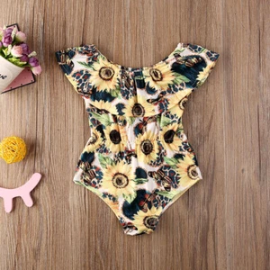 NEW Girls Sunflower Ruffle Swimsuit Bathing Suit 2T 3T 4T 5T 6 - Picture 1 of 6