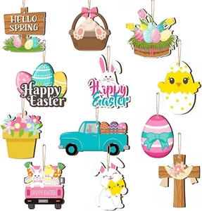 Easter Ornaments for Tree Wood, 24 Pcs Easter Christmas Tree Decorations Hanging - Picture 1 of 12