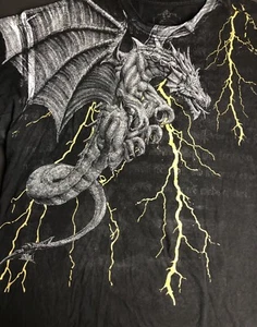 Dragon TShirt Men’s Sz 2XL Gold Lightning Thunder Streetwear Vintage Style I55 - Picture 1 of 4
