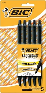  BIC Soft Feel Black Retractable Ballpoint Pens, Medium Point 5-Count Black Ink - Picture 1 of 5