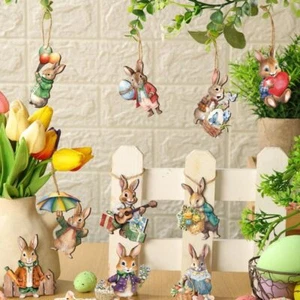 12/24/36Pcs 2D Easter Rabbit Pendant Bunny Props Hanging Pendant Spring Party - Picture 1 of 9